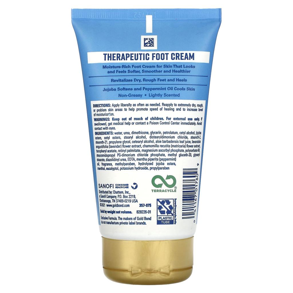 Gold Bond Therapeutic Foot Cream, Jojoba & Peppermint Oil, 4 Oz (113 G)