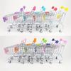 Colorful Mini Shopping Cart Decoration - Plastic Desktop Organizer with 4 Wheels and Side Pockets, Suitable for Files, Books