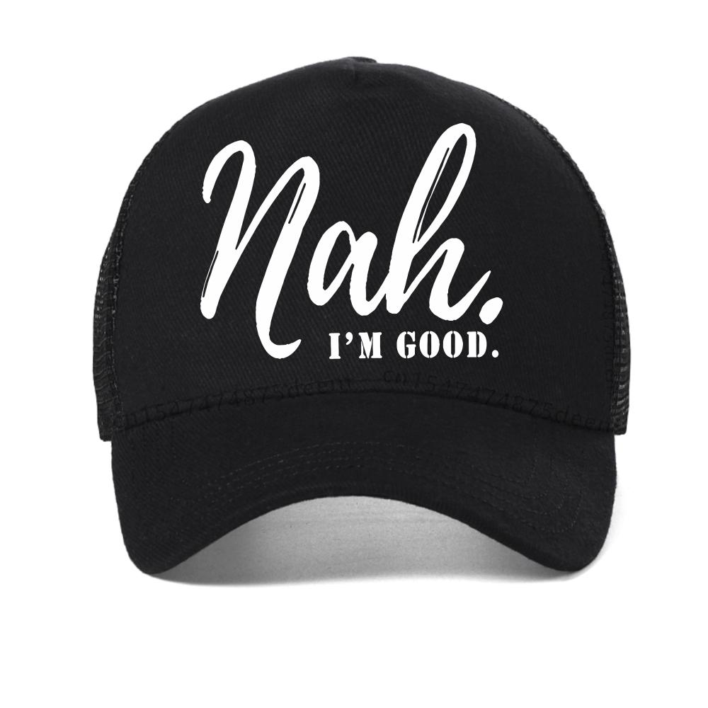 Мужская сетчатая бейсболка с графическим принтом "Nah Im Good", летняя, повседневный стиль, дышащая, с застежкой snapback, унисекс, регулируемая, спортивная, тракер