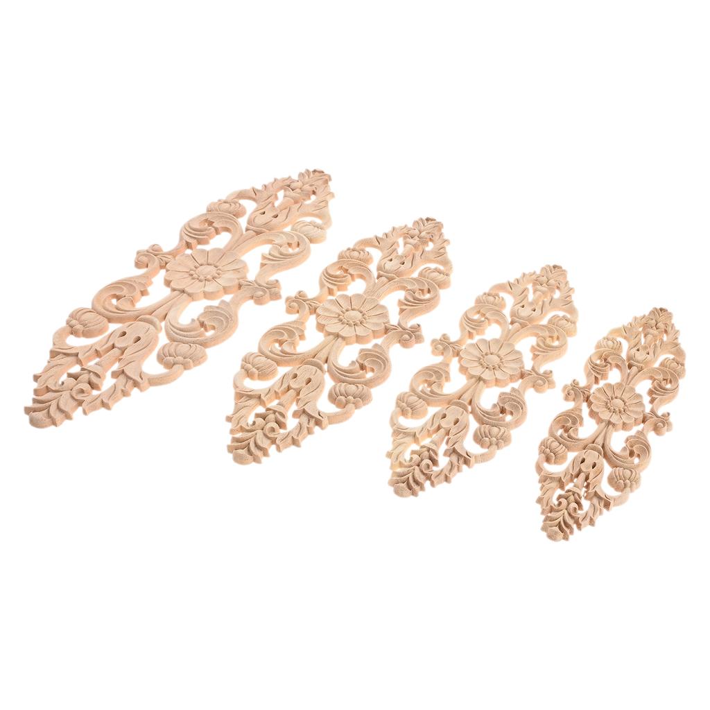 1PC 25/28/32/38cm Decorative Wood Appliques Unpainted Oak Carved Wave Flower Onlay Decal Corner Home Furniture Door Decor Crafts