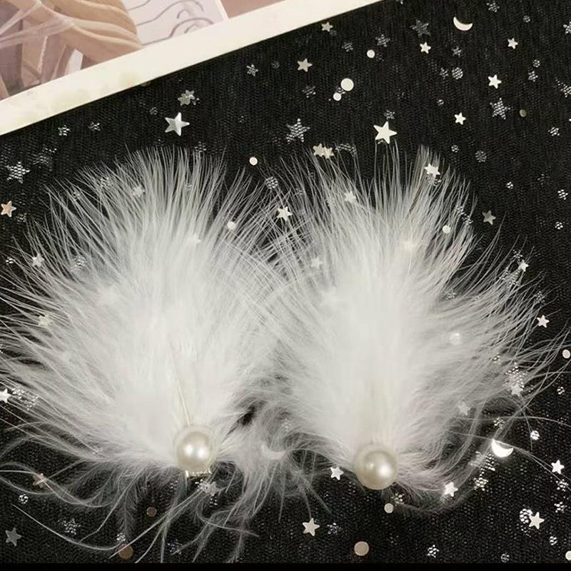 2Pcs Fairy White Feather Hair Clip Headdress Wedding For Women Girls Daily Personality Sweet Feather Barrettes Hair Accessories