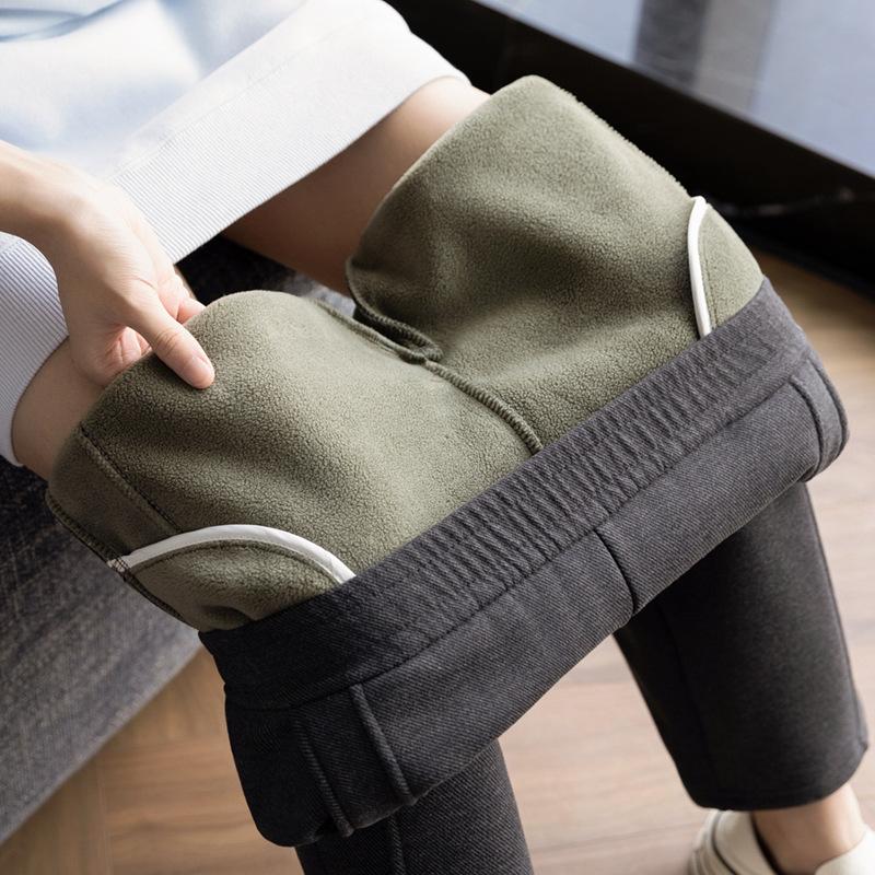 Осень Зима Эластичная талия Однотонные Вельветовые Теплые Брюки-карандаш Женские Свободные Повседневные На все случаи жизни Спортивные штаны Брюки