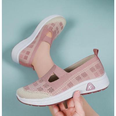 Мода Мода Полые Балетки Женские Весна Осень Дышащая Сетка Кроссовки на Платформе Женские Нескользящая Толстая Подошва Смешанный Цвет Лоферы Обувь