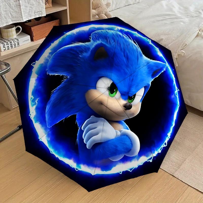 1PC Sonic The Hedgehog Umbrella-8-Rib Reinforced, Automatic Open, Lightweight & Durable, Cute Fashion Accessory for Outdoor, Beach or Casual Use, Beac