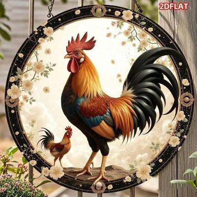 Винтажный металлический петух Настенный декор 8x8 дюймов Алюминиевая фермерская курица Искусство для гостиной Яркий 2D