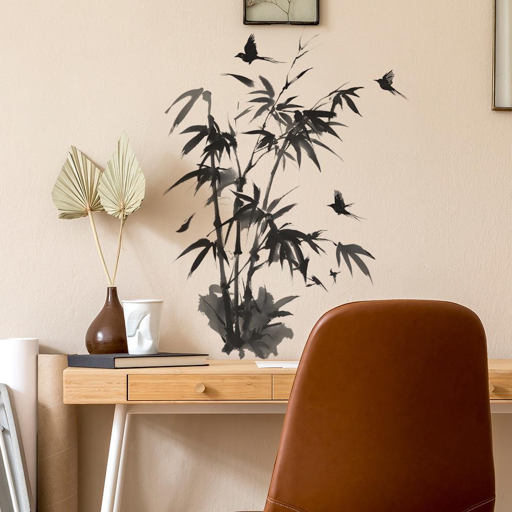 Chinese-style Ink-wash Painting Bamboo Background Decorative Wall Stickers for Study and Living Room