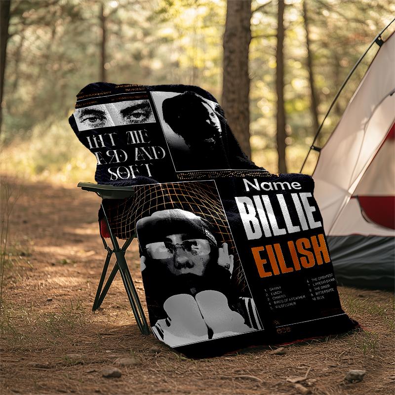 Personalized Custom Name Blanket - Billie Eilish Print Design,Blanket for Sofa,Bed,Travel,Camping - Soft and Warm, Great Gift