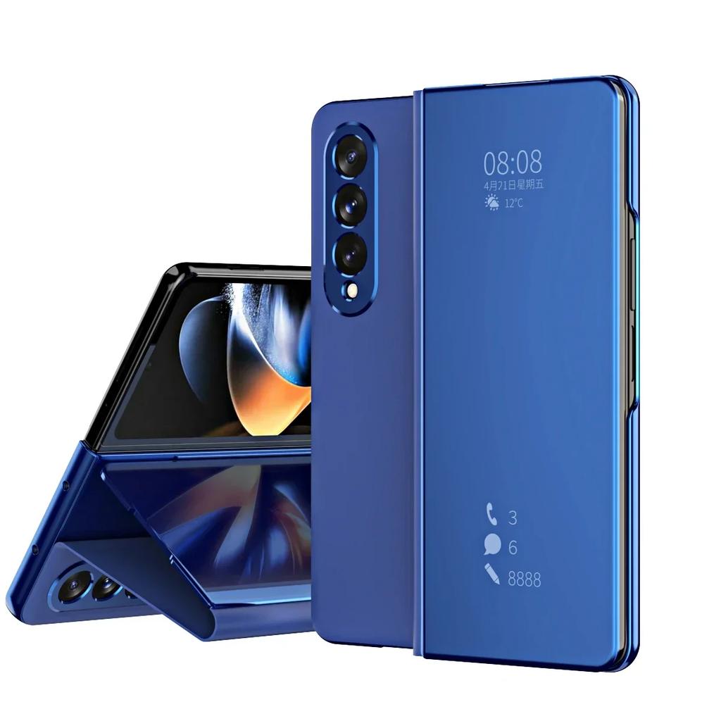Чехол-книжка с зеркалом, защитный чехол Smart View Kickstand для Samsung Galaxy Z Fold 6, 5, 4, 3, 2 с держателем подставки, защитный металлический противоударный
