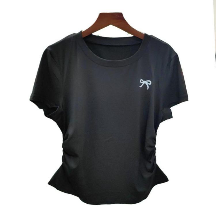 Korean Version Summer T-shirt Slim Fit Plus Size Waist Cinching Top New Shoulder Short Sleeved Slimming Effect Versatile Chubby