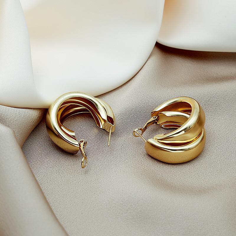 Массивные серьги-кольца для женщин, золотые двойные толстые геометрические серьги, ювелирные аксессуары