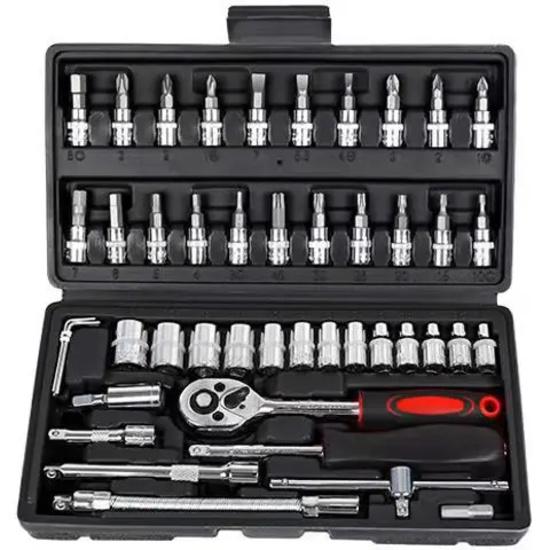 46 Pcs 1/4 Inch Drive Socket Wrench Set CRV Steel 72 Teeth Ratchet with Bit Sockets for Auto Repair Mechanics Tool Set