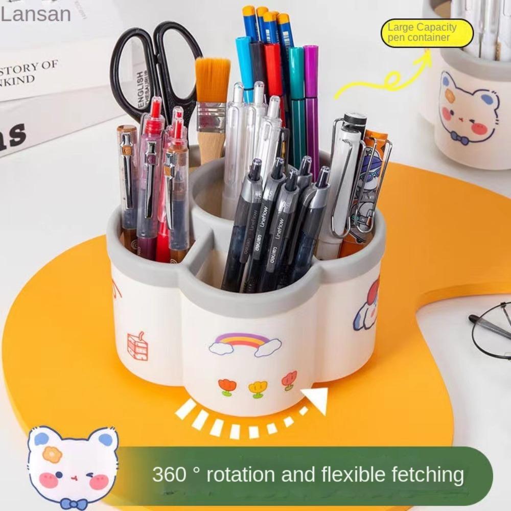 Cute Rotating Pen Holder Desktop Drawer Stationery Box Case School Office Desk Kawaii Stationery Storage Box