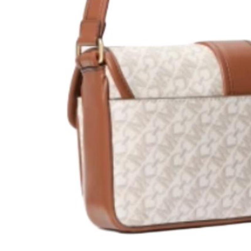 Michael Kors Mk Colby Регулируемый плечевой ремень Кожаная сумка-тоут Женские сумки-тоут Ванильно-белый Желудево-коричневый 30S4GBAL2V-VANILLA/LUGGAGE