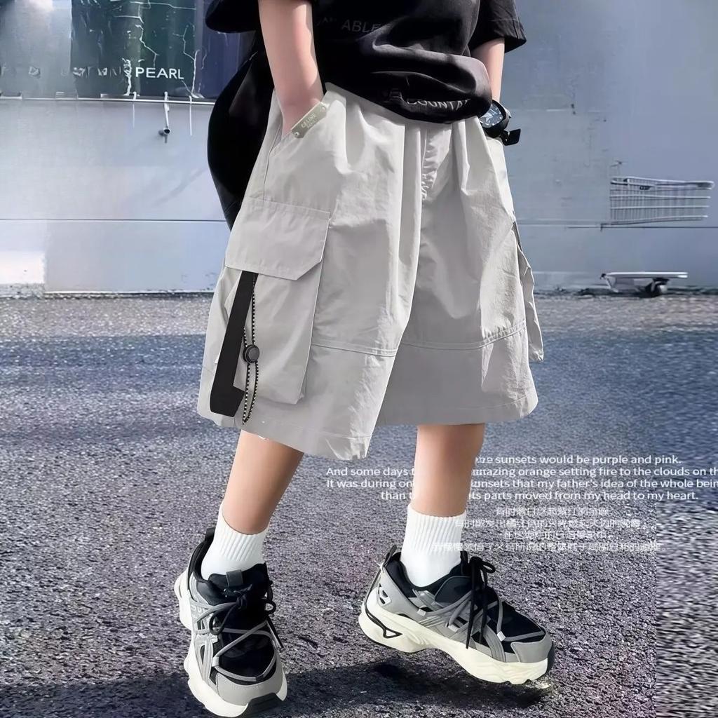 Summer Cool Teen Boys Short Pants Loose Style Casual Big Pocket Mid-length Shorts for 4-14 Years Kids Bermuda Trousers