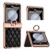 Ring Holder Hinge Protection Leather Case for Samsung Galaxy Z Flip 5 4 3 5G Small Fragrant Wind Shockproof Cover