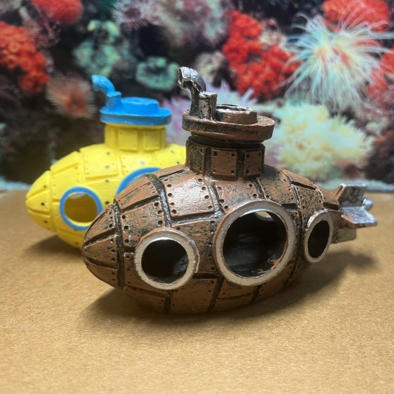 1pc Submarine Aquarium Decoration with Two Float Balls Resinous Fish Tank Accessories
