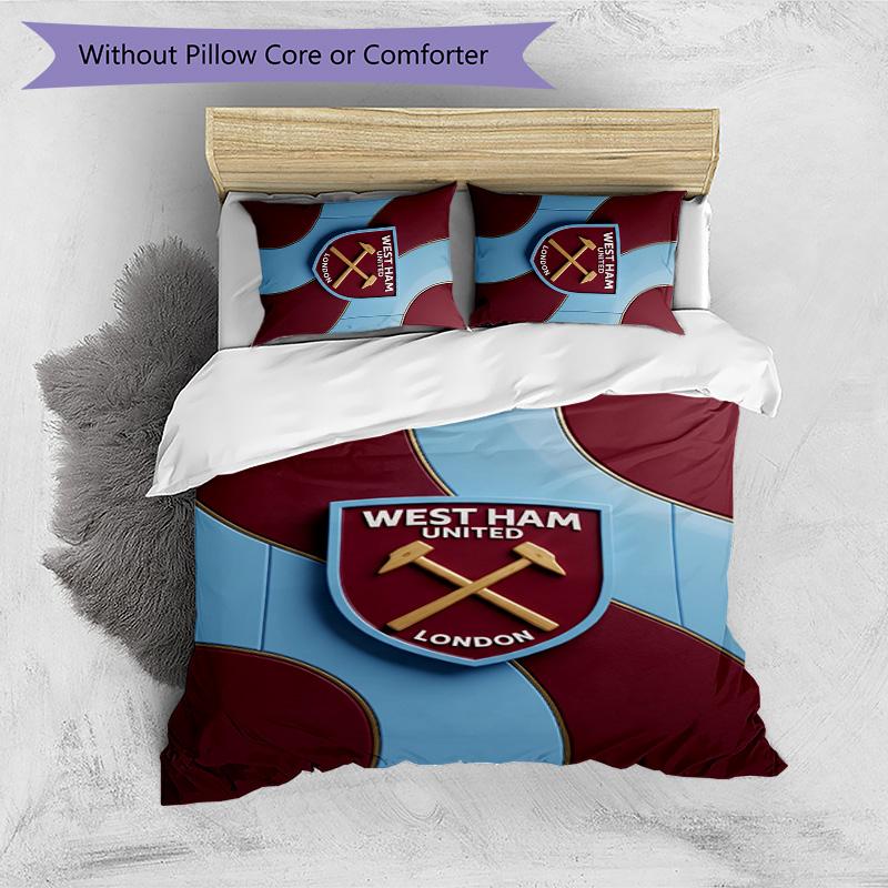 West Ham United Football Printed 3 Pieces Bedding Set, Comfortable Skin Friendly Bedroom Duvet Cover Set