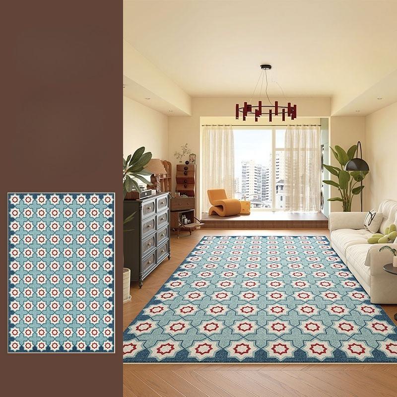 Blue Geometric Design Area Rug – Creative High-End Luxury Floor Mat for Living Room  Bedroom, Soft Sofa Bedside Carpet