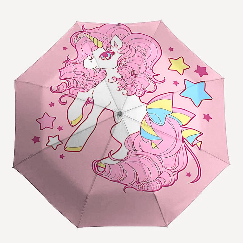 Unicorn Fantasy Automatic Folding Umbrella: Portable 3 Fold Design with 8 Bone Frame, Perfect for Fans and Outdoor Adventures!0104070a