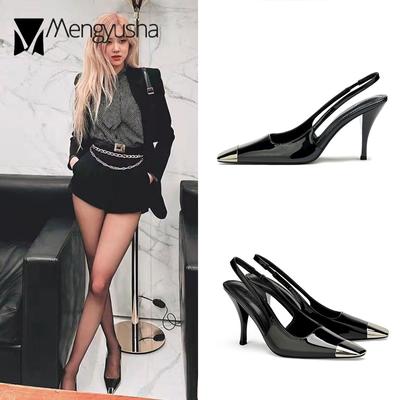 Туфли с металлическим носком Rose Pointed, женские босоножки с узким ремешком, лакированные кожаные туфли-лодочки, туфли-стилеты на танкетке, высокие каблуки, клубная вечеринка