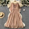Summer New Splicing Retro Embroidered Dress Women Long Styles O Neck Mid Sleeve Big Code Loose Clothing Woman Dress
