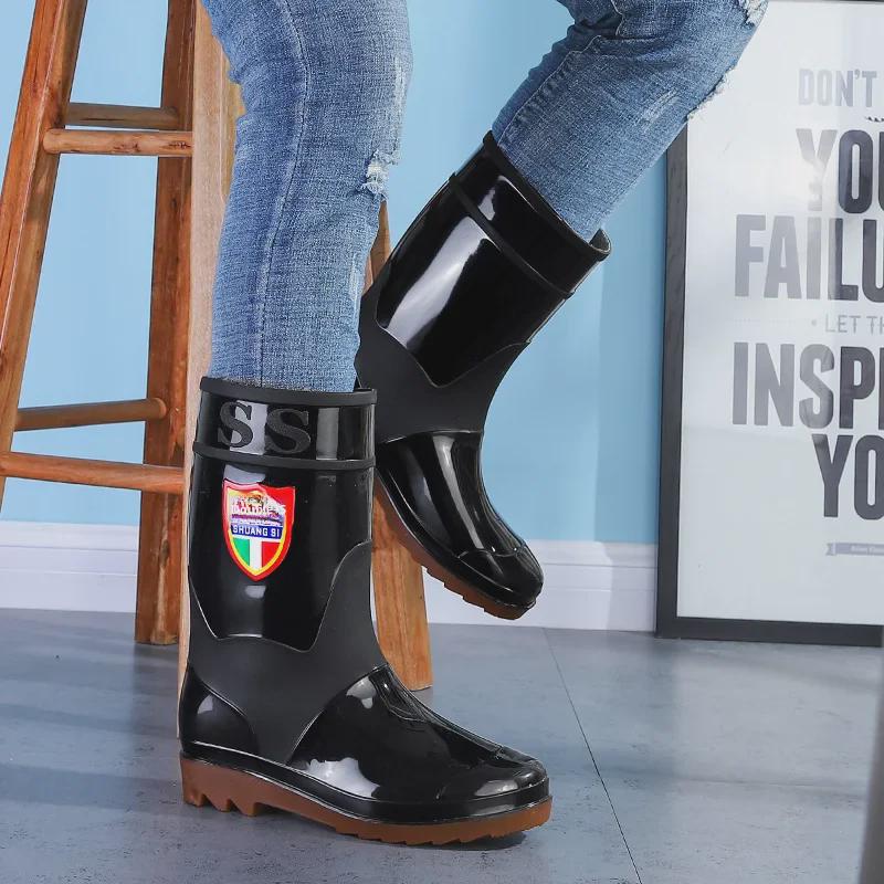Men's Waterproof PVC Rain Boots - High, Non-Slip, Wear-Resistant Construction Footwear.