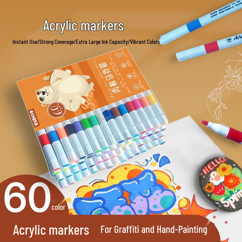 60-Color Acrylic Brush Markers Set - Opaque, Layerable, Waterproof, DIY Graffiti Pens for Kids