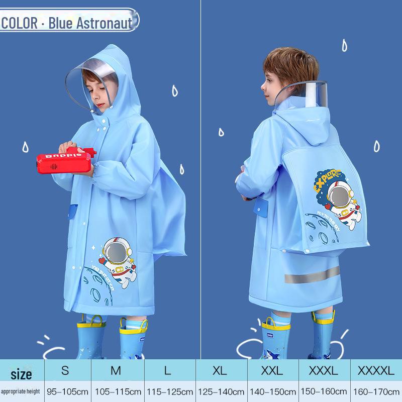 Kids' Thickened and Lengthened Raincoat with Backpack Space for Primary School Students