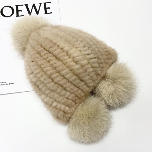 Kids Warm Winter Hats Natural Mink Fur Knitted Beanies 3 Balls Stylish Outdoor Snow Earflap Hats