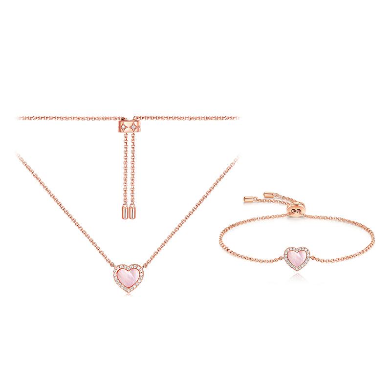 APM Monaco VALENTINE Series [Romantic Confession] Mother-of-pearl Heart APM Rose Alloy Plated with 18k Gold Necklace for Women PC5795XNAC