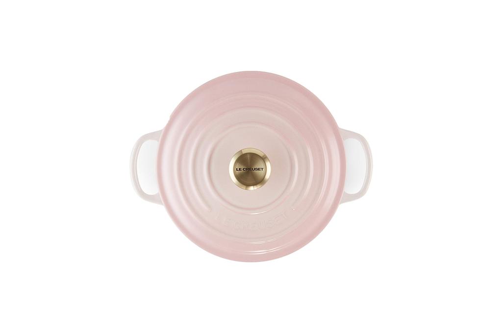 Le Creuset литой эмалированный горшок Signature Cocotte Ronde 18 см в форме ракушки розового цвета с ручкой светло-золотистого цвета, совместим с газовой духовкой IH, японская [Авторизованный продукт]