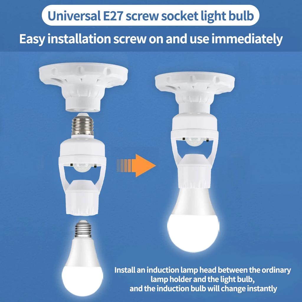 PIR Motion Sensor E27 Light Socket Adapter 85-265V Smart Infrared Bulb Holder Auto ON/OFF Delay Switch for Home Garage Stair