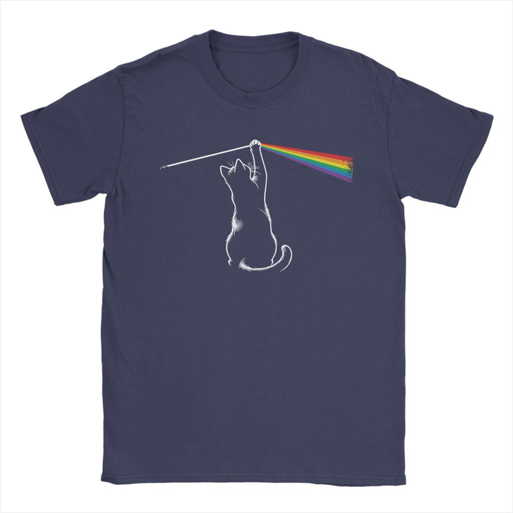 Unisex's Playing with Light Cat T Shirts 100% Cotton Tops Funny Short Sleeve Crew Neck Tee Shirt Unique T-Shirt