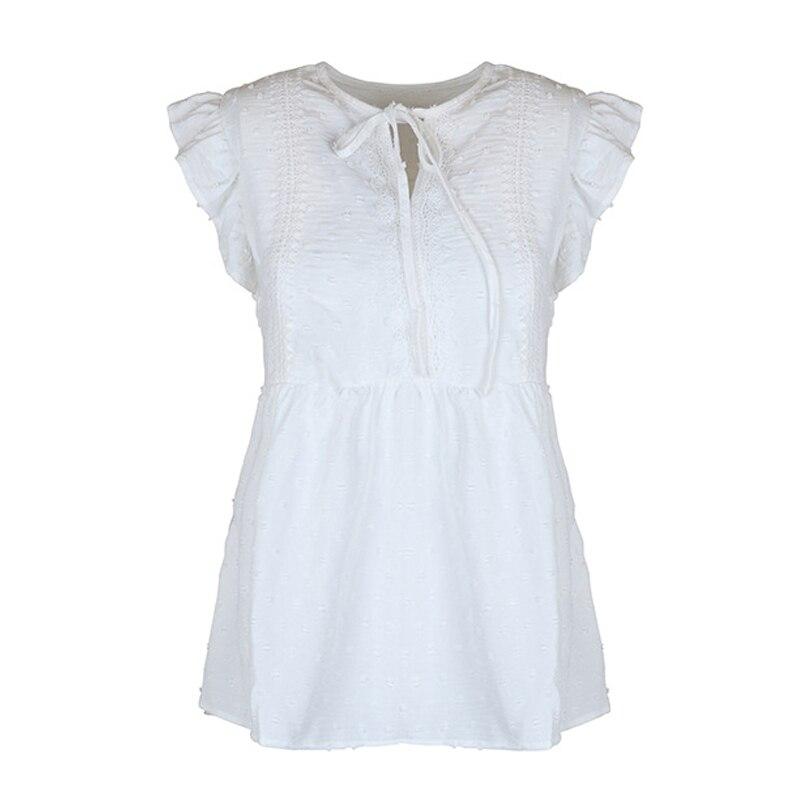 Летняя шифоновая рубашка с оборками, белая кружевная блузка, 2023, женские элегантные женские топы с рукавами-бабочками на шнуровке, Mujer, одежда для кукол 25621