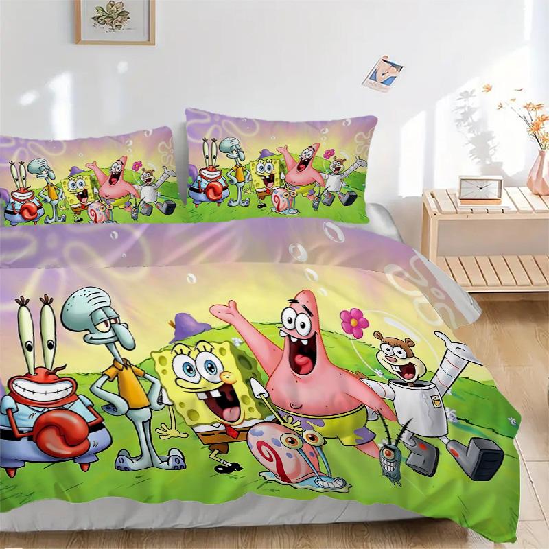 Spongebob Friends Adventure Print 3Pcs Bedding Setduvet Cover With 2 Bedropillowcase Home Birthday Gift