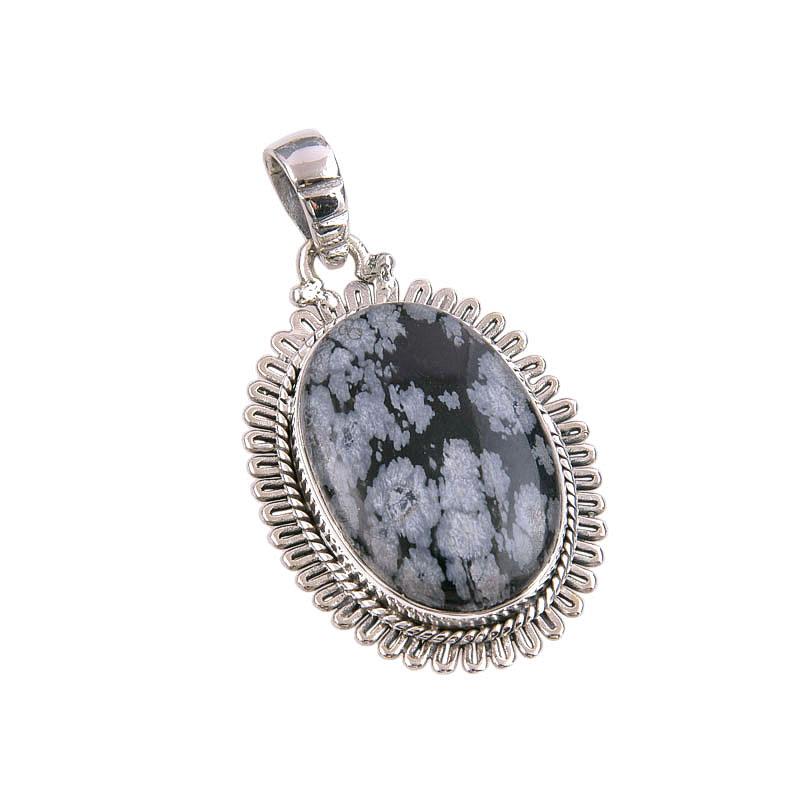 Подвеска из натурального снежного обсидиана ручной работы из цельного серебра 925 пробы 1,50 дюйма v5n60
