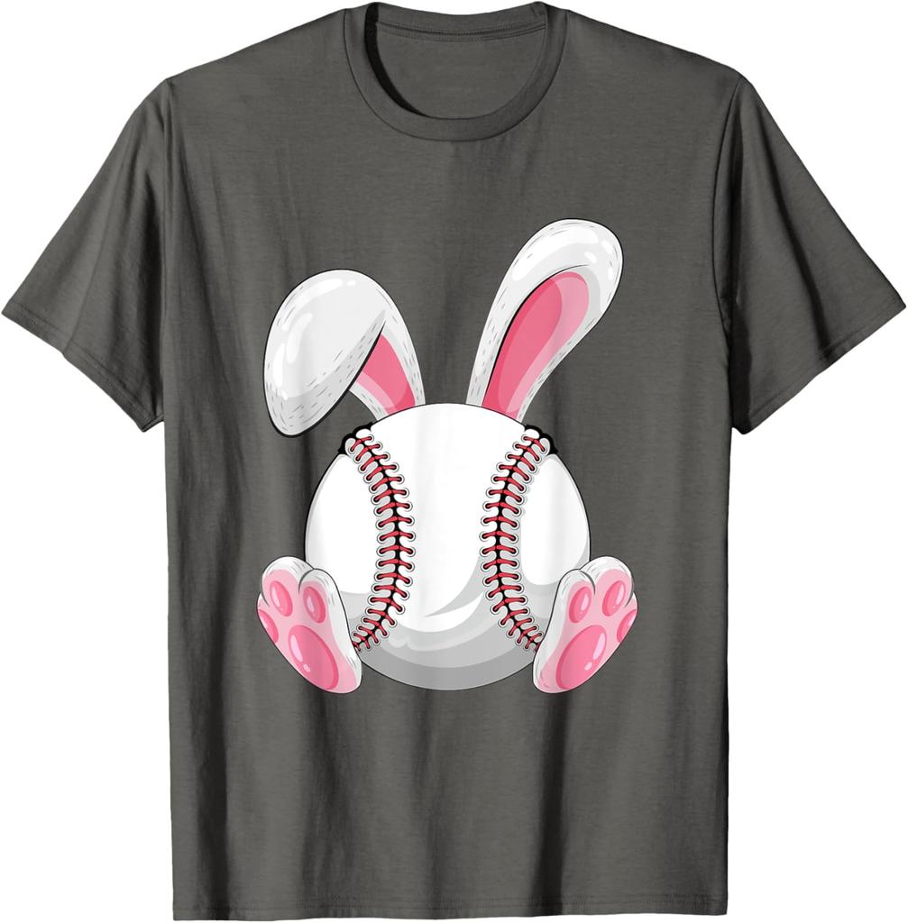 Бейсбольный кролик Пасхальная графическая футболка Смешная весенняя спортивная хлопковая футболка для мужчин