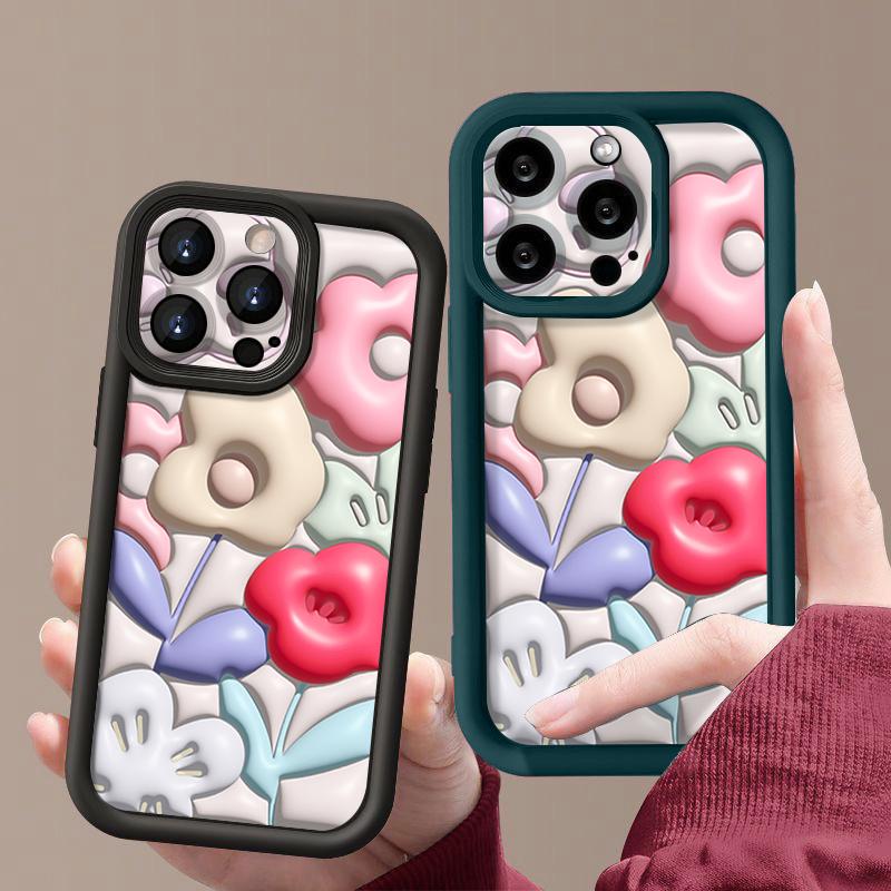 Чехол с цветами для iPhone 16 Pro Max Противоударный чехол из ТПУ Мягкий силиконовый чехол Коке для iPhone 15 Pro Max 14 13 12 11 Чехол для телефона