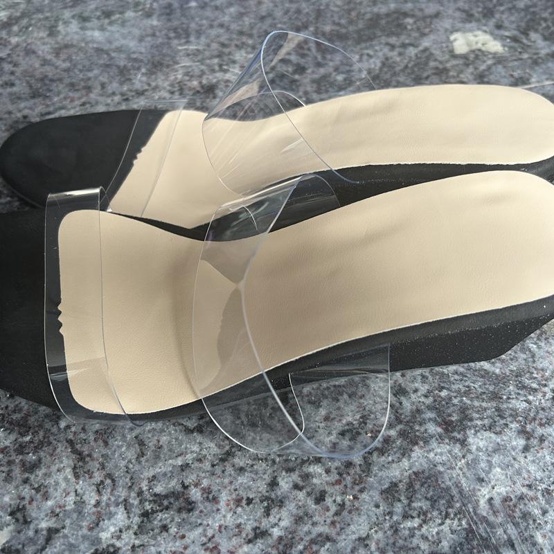 Большие размеры импортные тапочки женские летние новые наклонные каблуки толстые подошвы модные прозрачные рыбий рот трансграничные женские тапочки