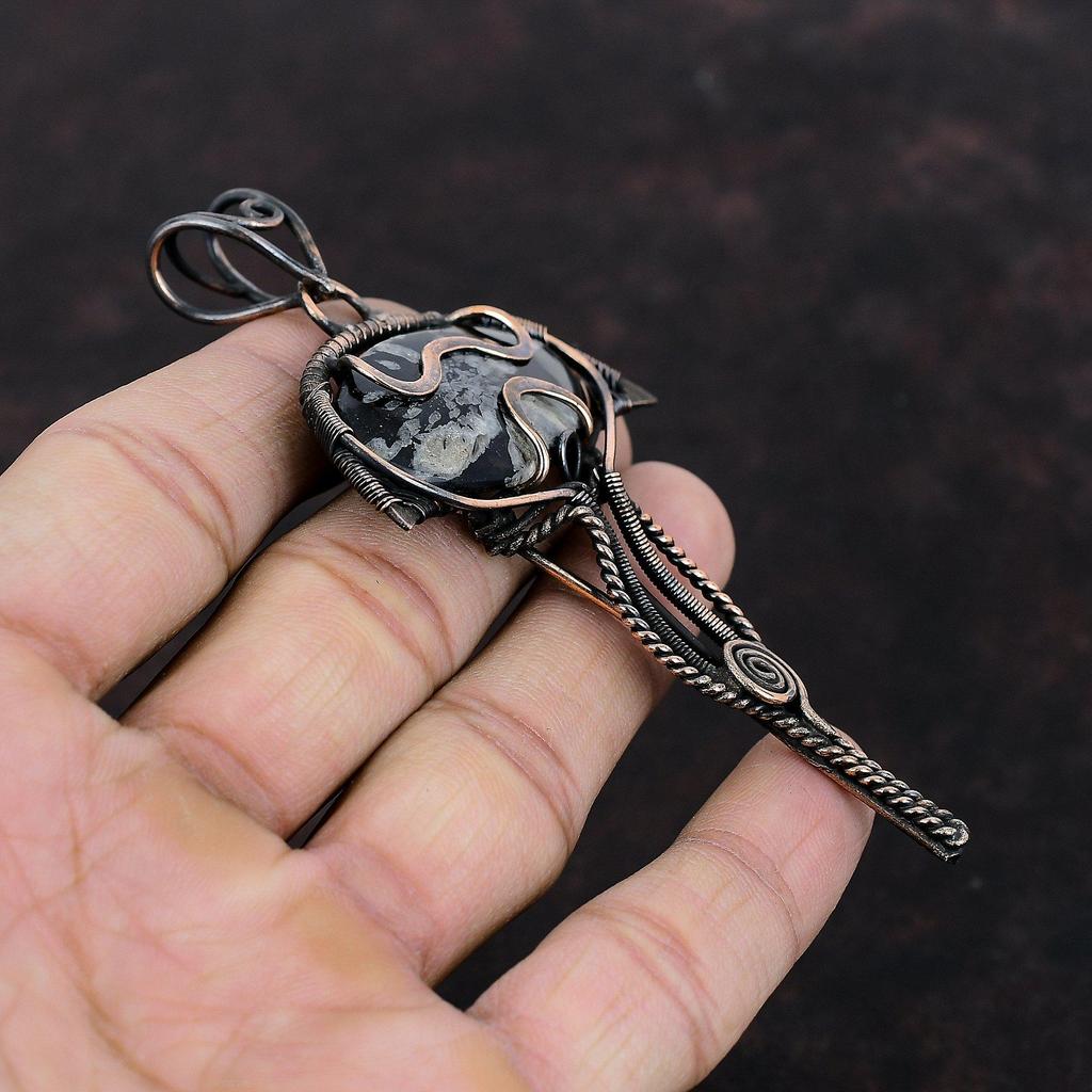 Chrysanthemum Pendant Copper Wire Wrapped Pendant Handmade Pendant Gemstone Copper Jewelry Unique Pendant Chrysanthemum Jewelry Gift For Her