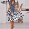 Summer Spring Women's Flower Print V-neck Short-sleeved Dress