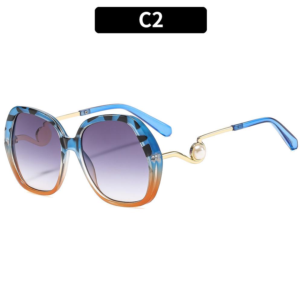 Women's fashion large-frame sunscreen sunglasses, European and American pearl decorative sunglasses, anti-blue flat glasses, glasses