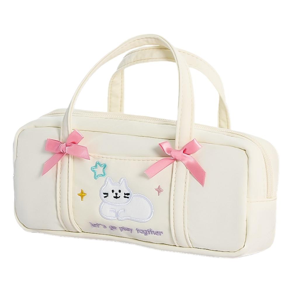 Large Capacity Korean Stationery Bag Embroidery Cat Pen Storage Bag School Office