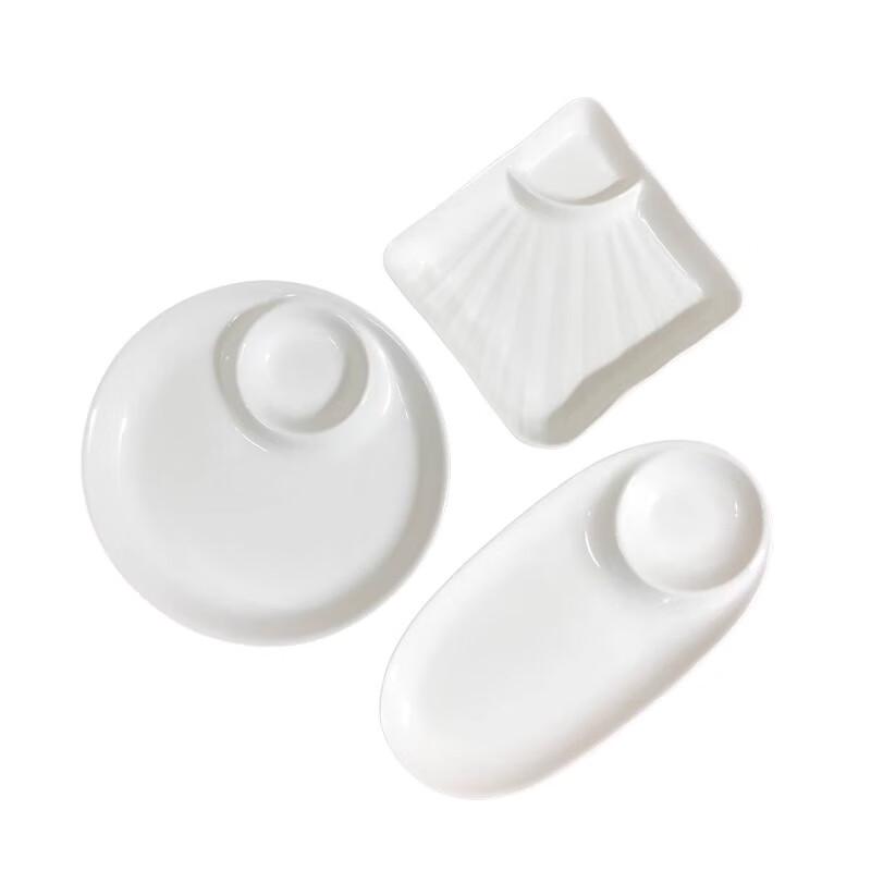 10-inch White Ceramic Square Dumpling Plate with Vinegar Dish