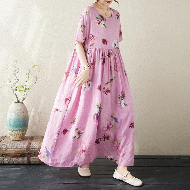 DIMANAF 2024 Летнее женское базовое длинное богемное платье больших размеров с цветочным принтом, новые свободные винтажные платья больших размеров