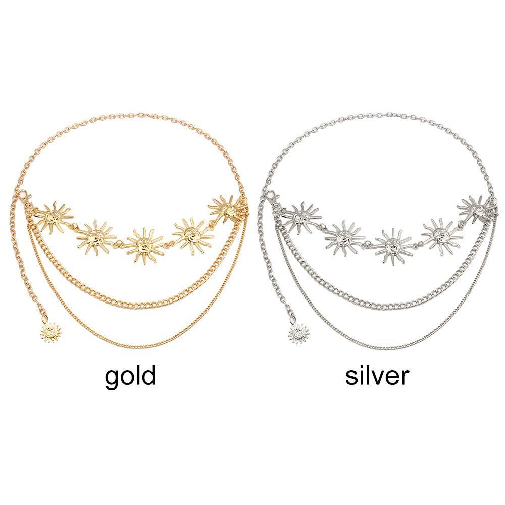 Fashion Hip Hop Metal Womans Layered Belt Sun Waistband Punk Waist Chain Dress Cummerbands