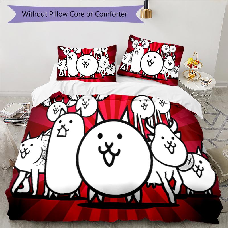 3pcs The Battle Cats pattern bedding set duvet cover set includes duvet cover &pillowcases, perfect all season bedroom decoration & gift