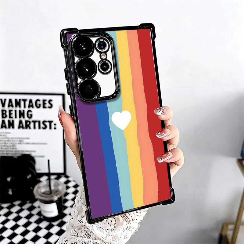 Rainbow Gradient Love Desgin Plating Phone Case For Samsung Galaxy S24 S25 FE S26 Edge S23 Ultra S22 S21 Plus S20 Anti-Fall Aira