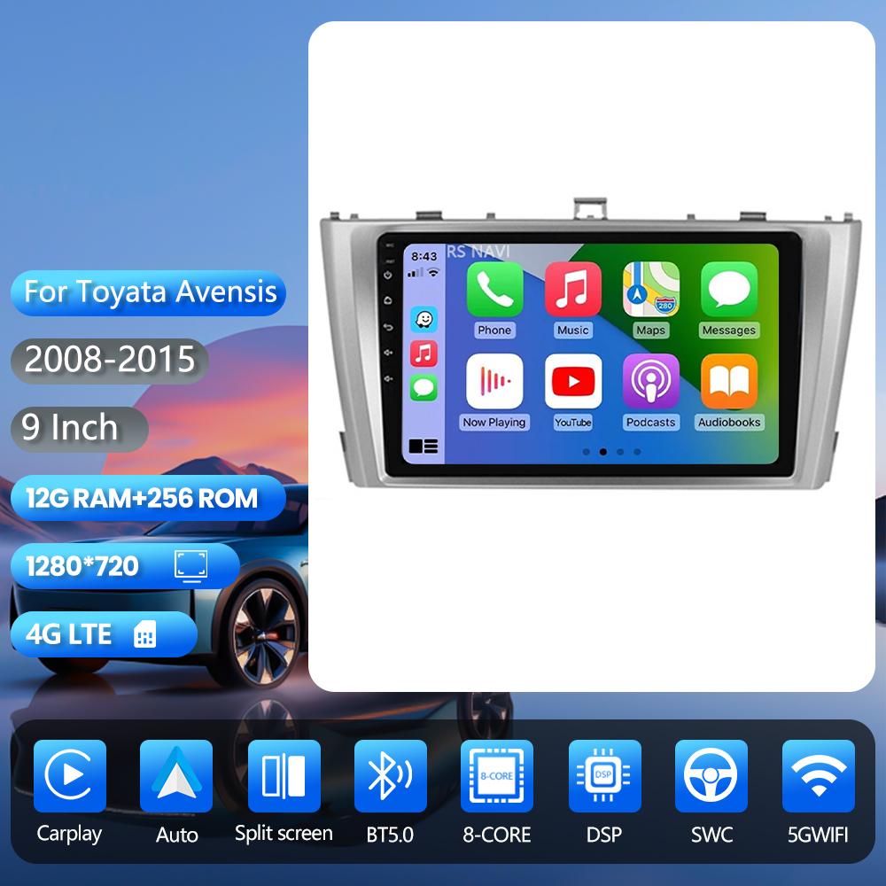 Android 16 pour Toyota Avensis 2008 - 2015 Carplay Auto Radio de voiture Lecteur multimédia Autoradio GPS Stéréo Caméra 360° Snapdragon