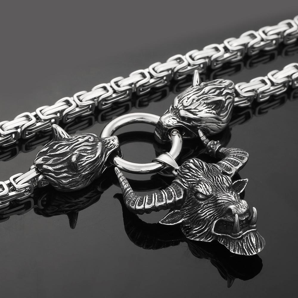 Ожерелье из нержавеющей стали с головой волка викингов, кулон с головой быка, ожерелье в стиле хип-хоп, панк, мужские украшения из нержавеющей стали